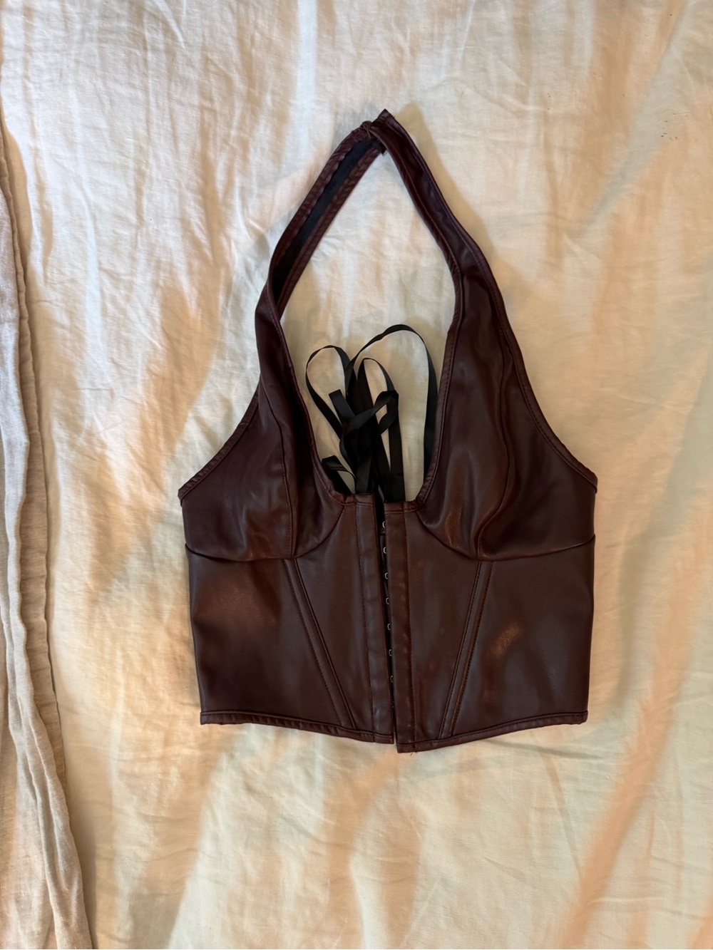 Burgundy Faux Leather Halter Crop Top